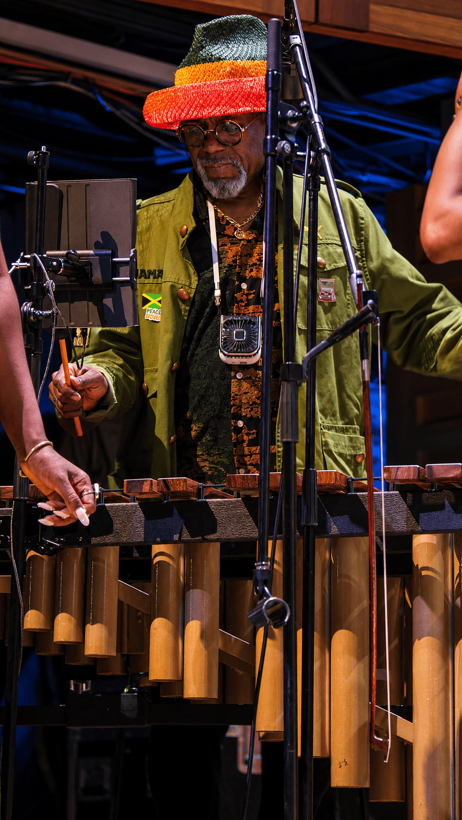 Orphy Robinson MBE playing the marimba.