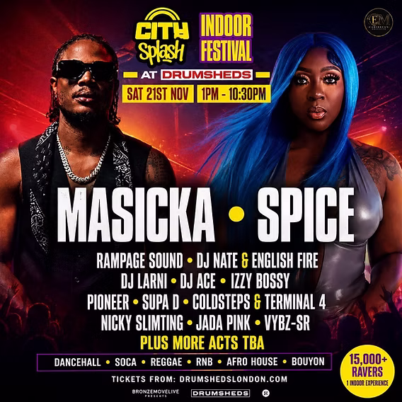 Masicka & Spice confirmed for City Splash 2026 Drumsheds takeover